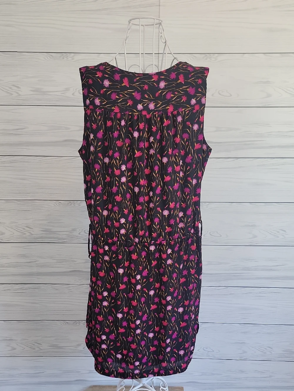 Gap Sleeveless Floral Tie-Waist Midi Dress - Black & Pink Floral Womens Size L